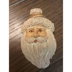 Vintage Resin Santa Father Christmas w/ Sparkly Beard 2.5” Brooch Pin
